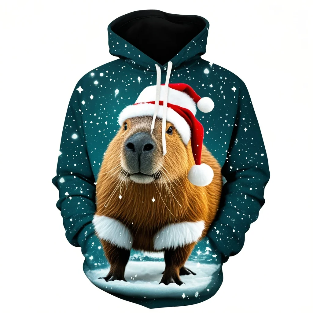 

Women Kids Clothes Christmas Anime Fashion Hoody Men Sweetshirts Capybara Print 3D Hoodie Oversized Long Sleeve Hooded Pullovres