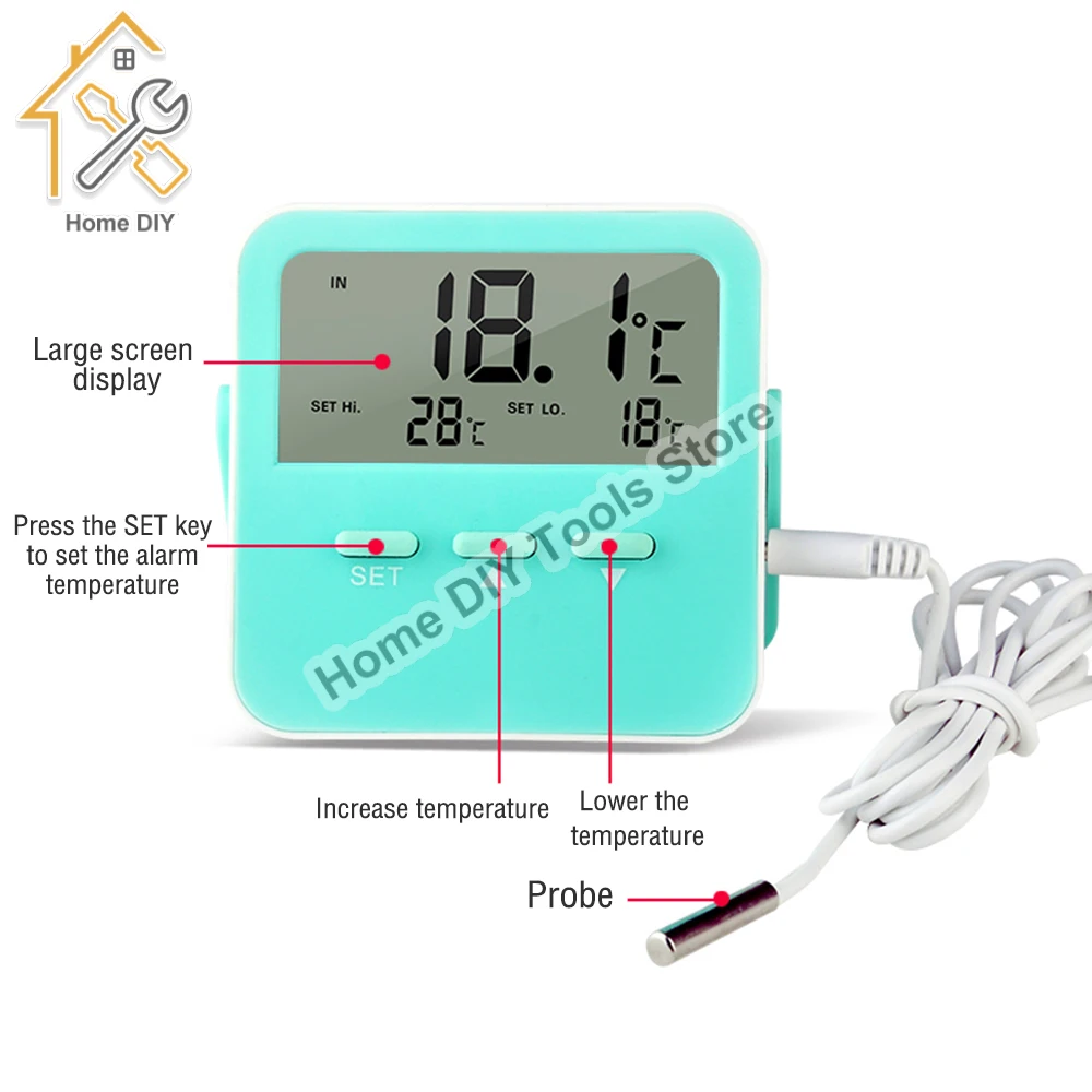 Mini LCD Digital Probe Sensor Thermometer Water Tank Swimming Pool Refrigerator Aquarium Wine Cellar Thermometer Measurer