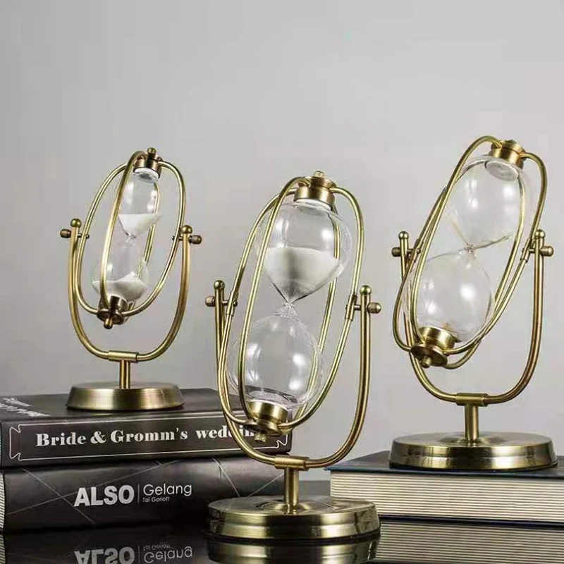 Glass Hourglass Ornament Golden Codex Rotating Hourglass Timer Home Luxury Ornament Creative Flowing Sand Decoration Gift