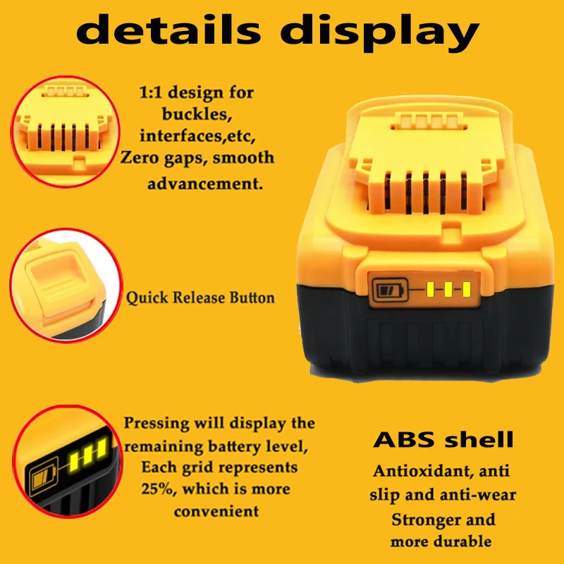 100% originální 20V 12Ah MAX baterie náhrada za elektrické nářadí DeWalt DCB184 DCB181 DCB182 DCB200. Baterie pro elektrické nářadí - náhled 4