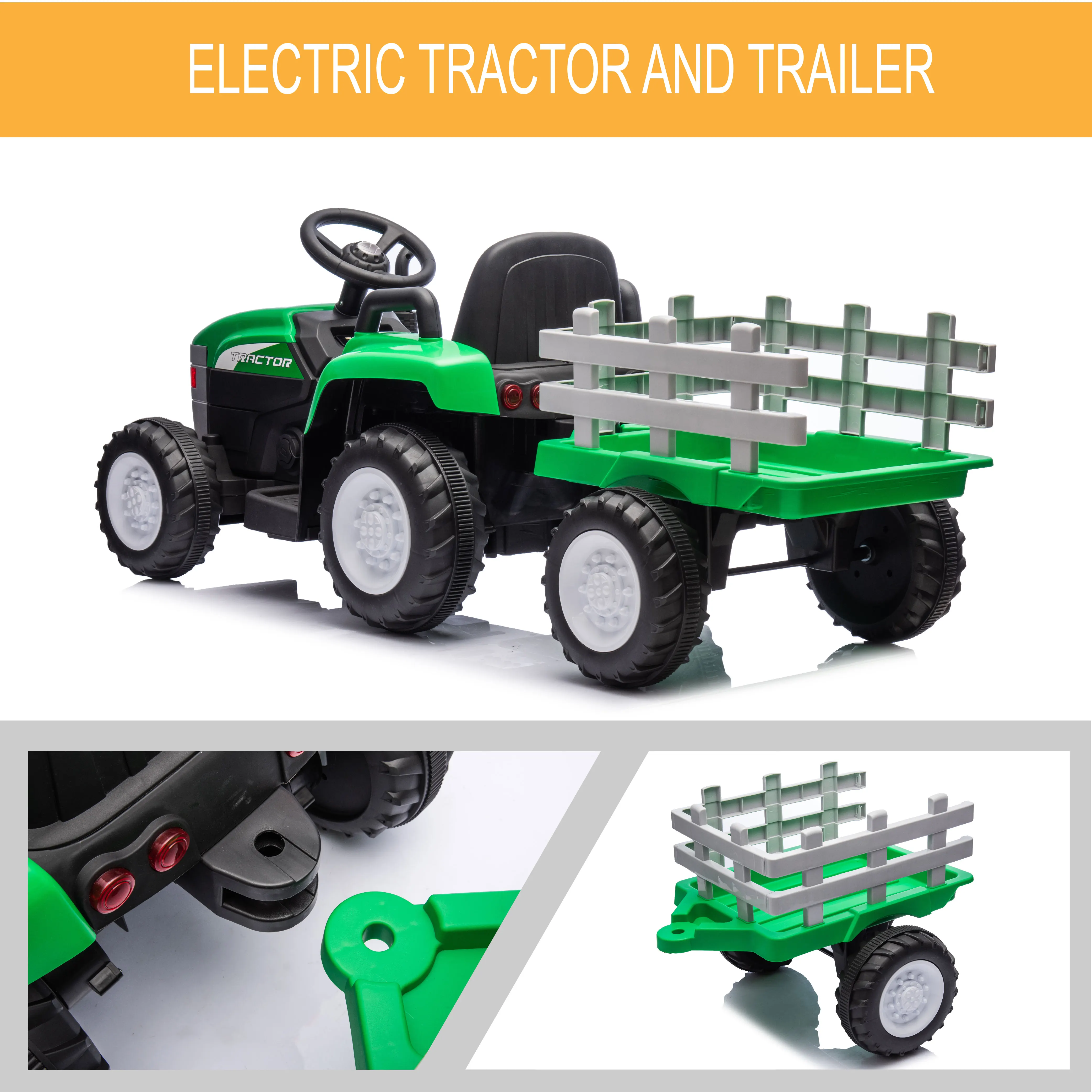 Tracteur jouet avec remorque pour enfants, véhicule électrique EbVehicles, télécommande, voiture à moteur pour touristes, 12V, batterie 7Ah, 62, 2x35W