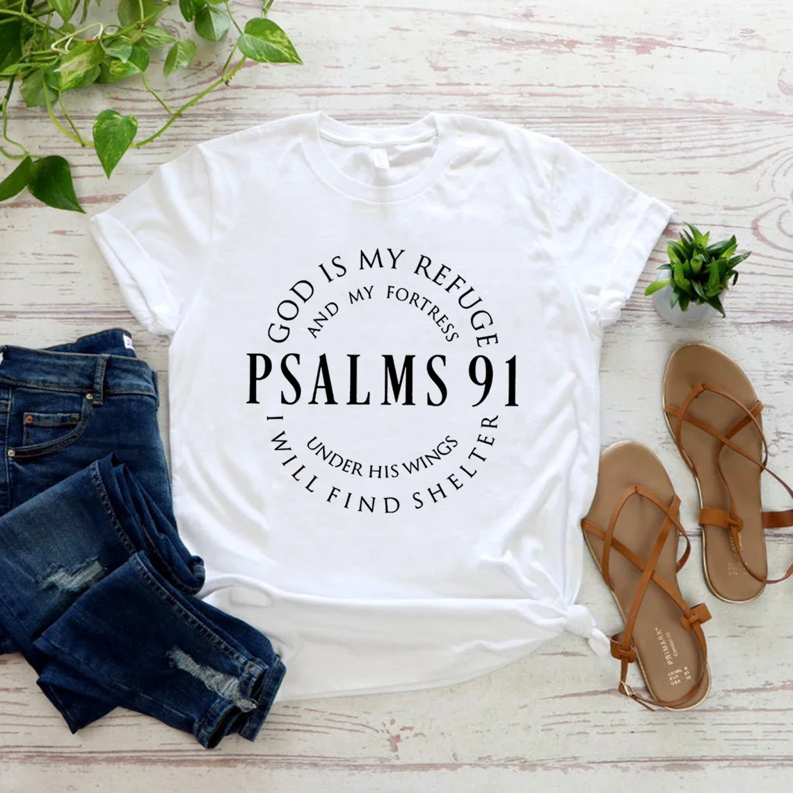 God Is My Refuge Psalms 91 Christian Shirt Christ Jesus Shirts Women's T-shirts Short Sleeve Religious Tshirt Jesus Love Tees