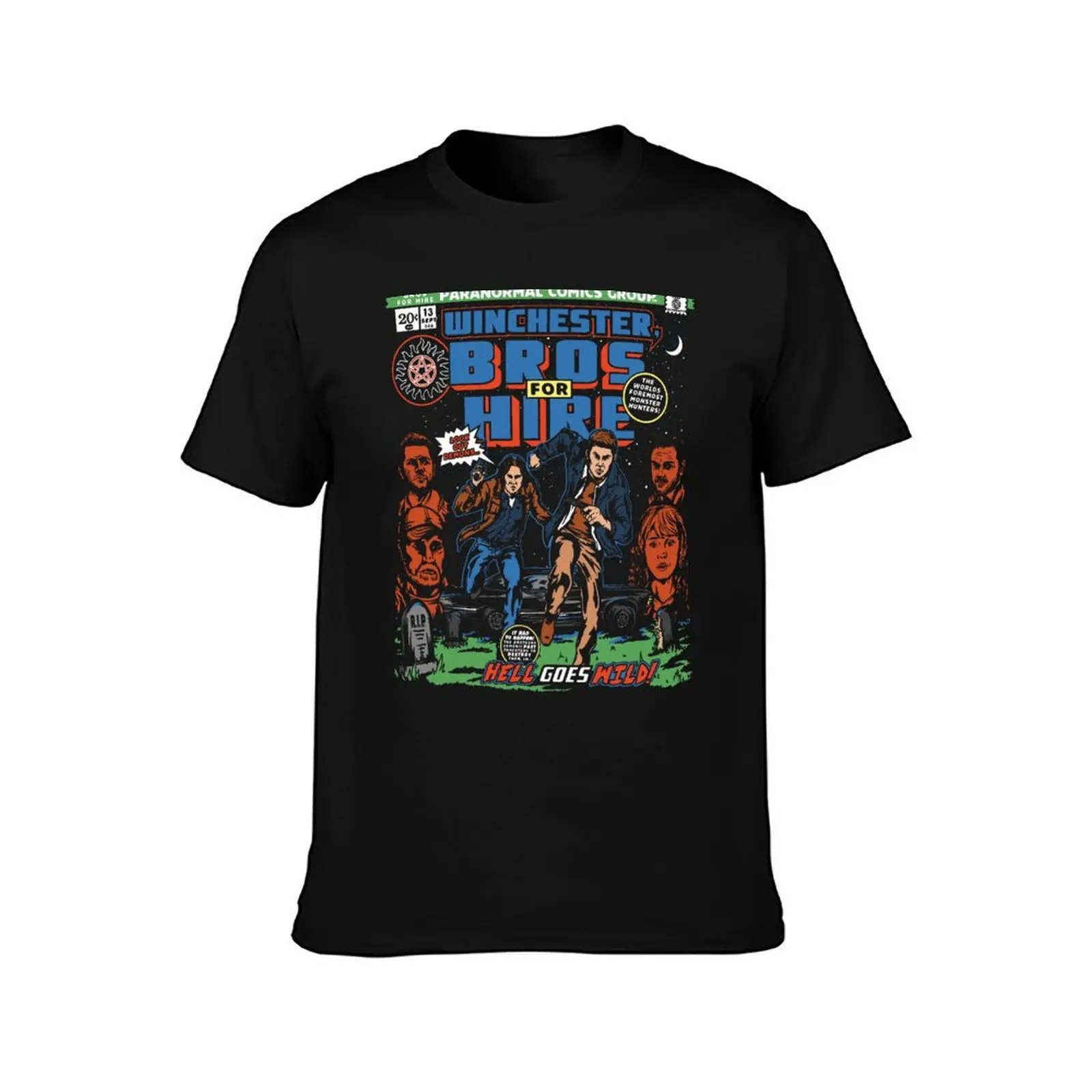 Winchester Bros For Hire T-Shirt, Summer Casual Cotton Tee, Oversized Streetwear Tops, Vintage Graphic Print, Unisex Men Women