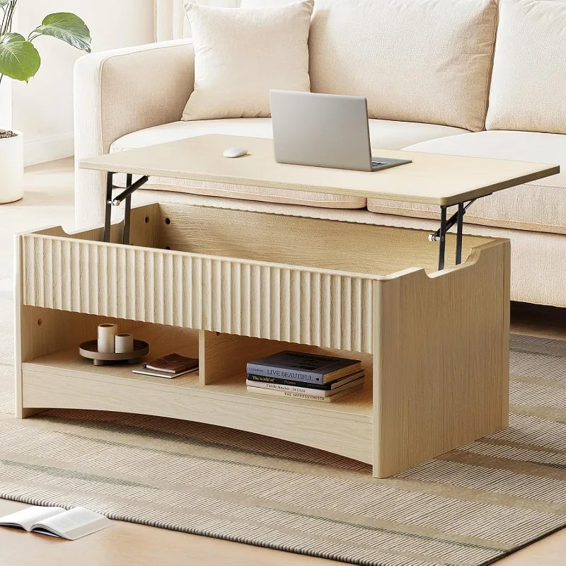 

Marsail Lift Top Coffee Table with Open & Hidden Storage, Modern Fluted Coffee Table with Smooth Lift Mechanism, Sturdy Space