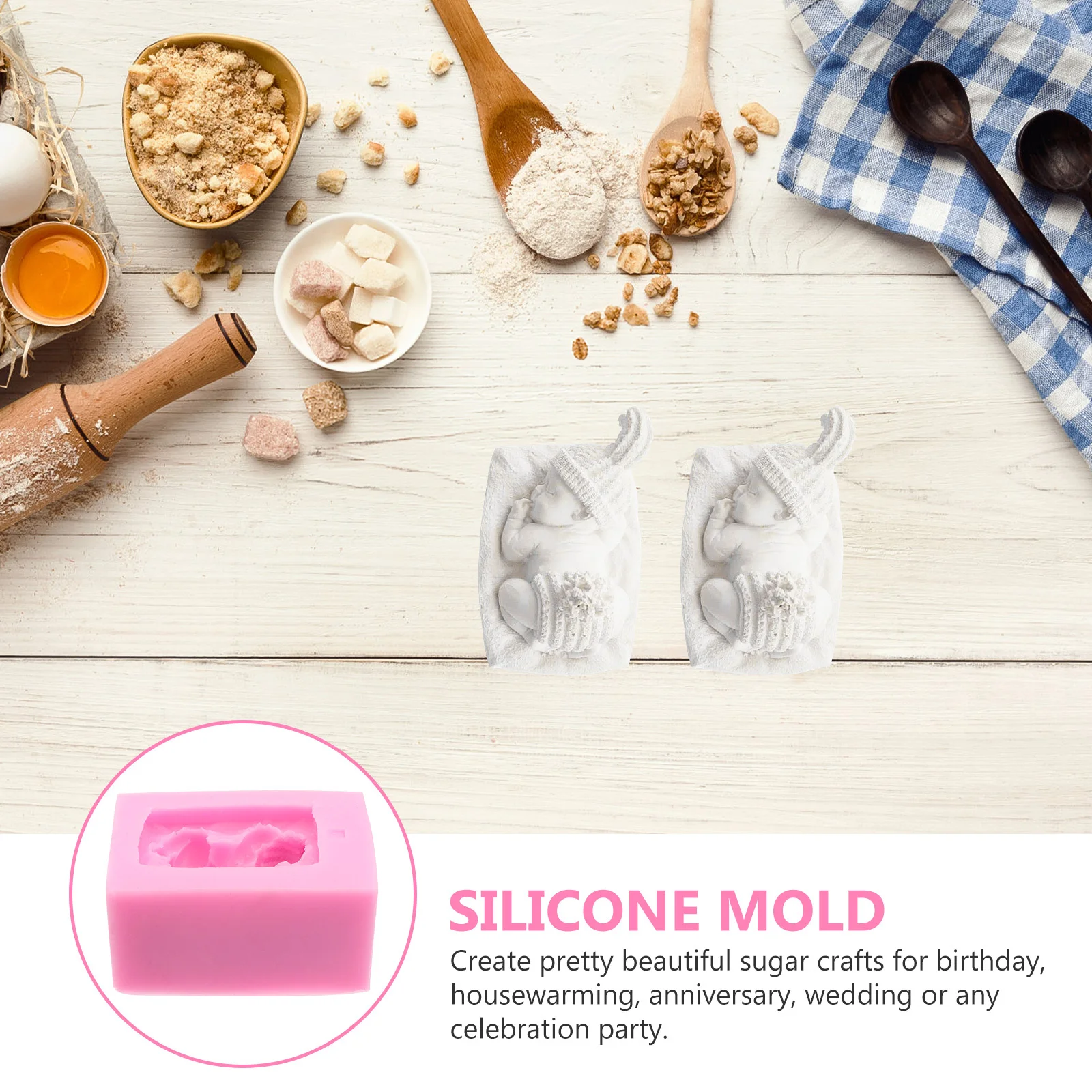 

Temperature Resistant -40 to 230C Pink Sleeping Baby Silicone Mold for DIY Baking Cake Fondant Soap Decor Sleeping Baby Mold