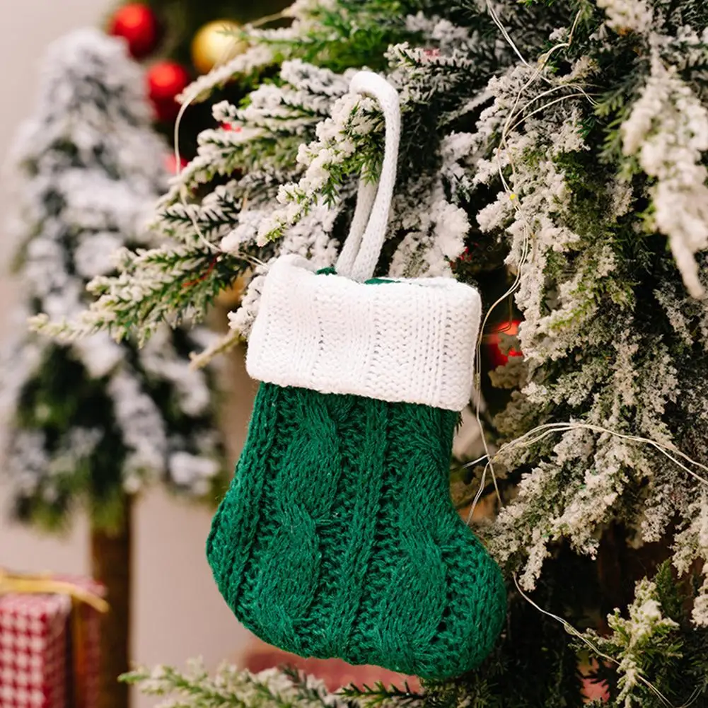 Mini Christmas Socks New Knitting Christmas Tree Pendant Decoration Xmas Gift Bag Christmas Knife Fork Cutlery Holder Bag