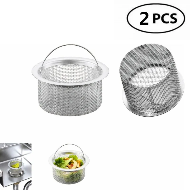 2PCS Kitchen Sink Drain Strainer for Kitchen Sink Food Catcher with Handle,Stainless Steel Kitchen Sink Accessories