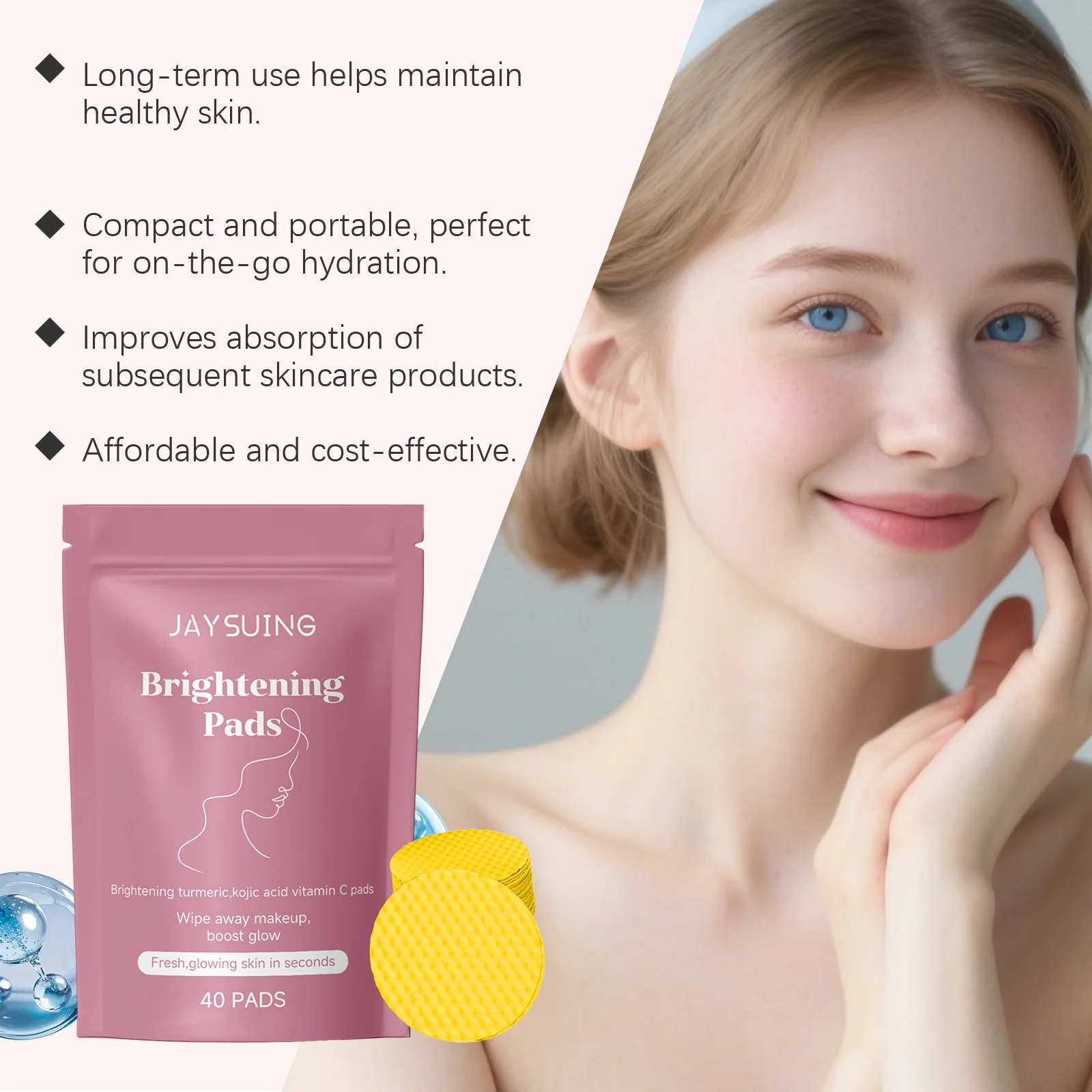 Jaysuing Turmeric Kojic Acid Brighten Clean Pads Facial Dark Spots Improve Rough Skin Facial Care Exfoliation Remove Cotton Pads