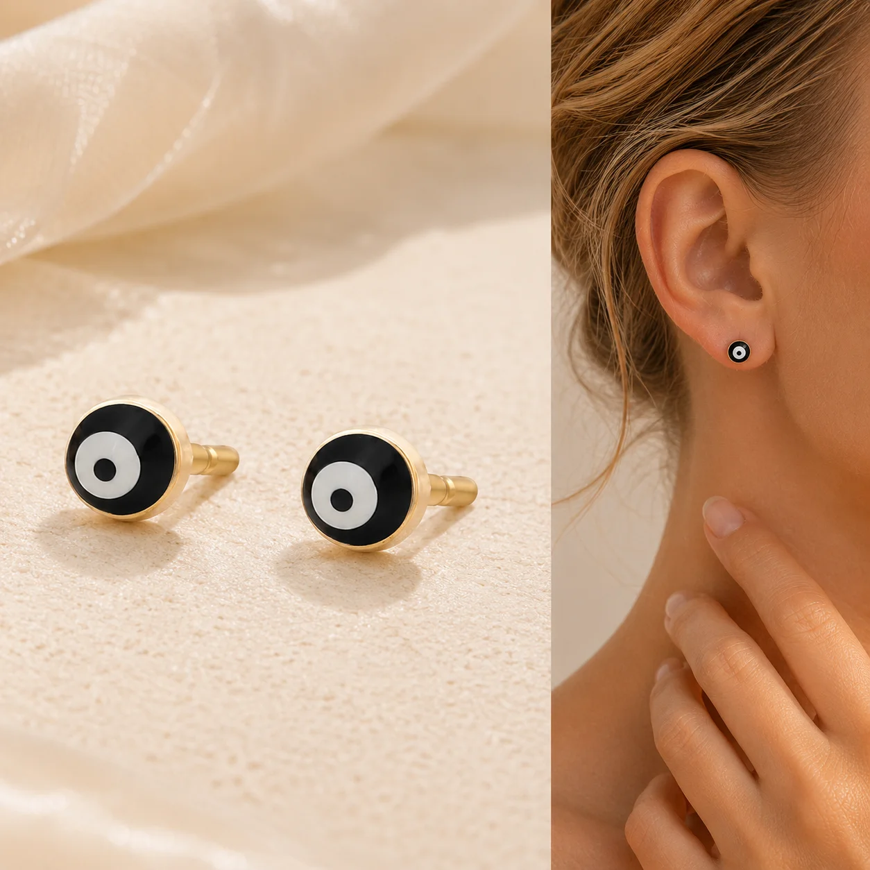 

Round Black White Enamel Evil Eye Plain Stud Earrings 18K Gold Plated Copper Fashion Jewelry For Women Casual Date Party Gift