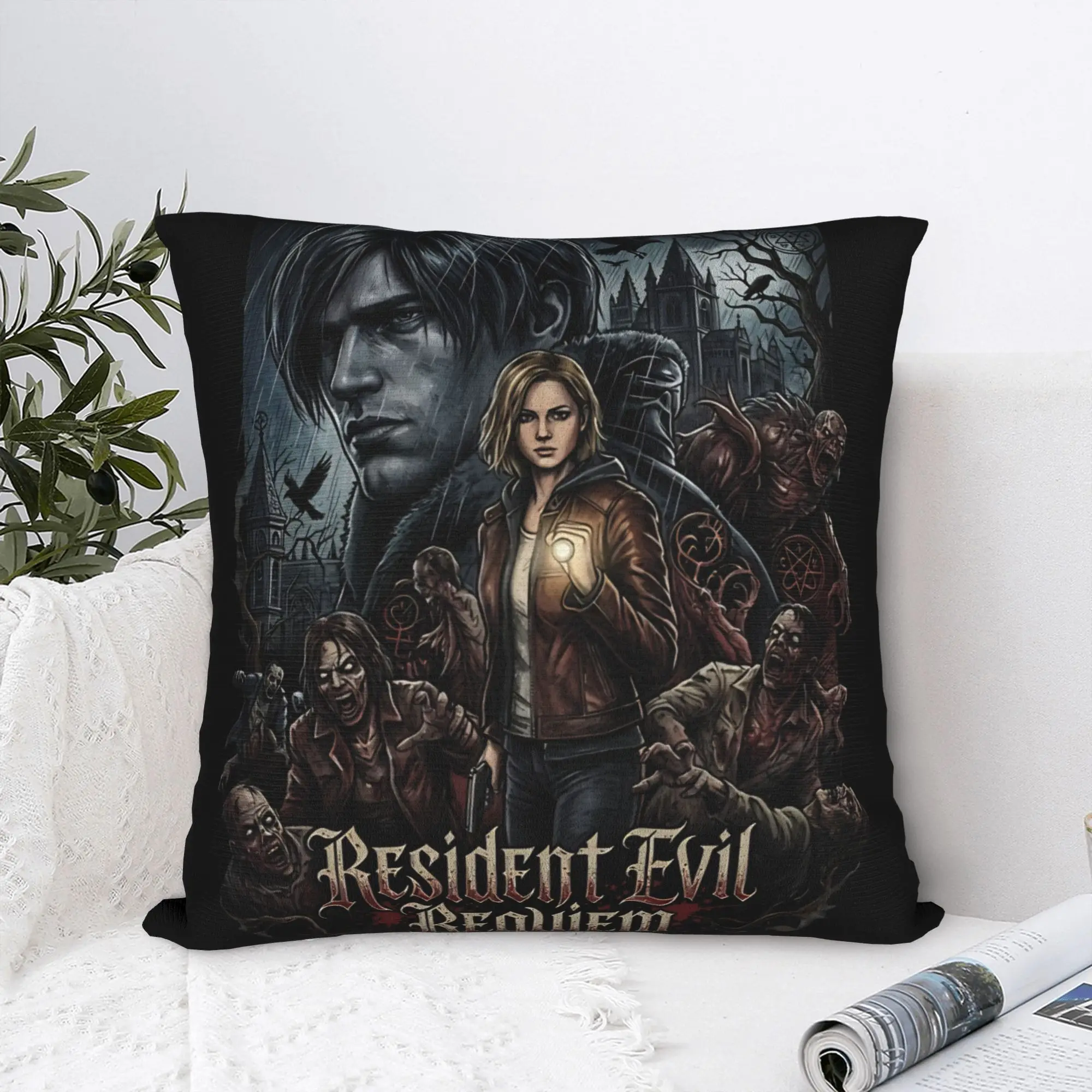 Leon Grace Residents Evils Requiem Duo Fan Art Pillow Case  Soft Pillow Cover For Living Room Bed Chair Kawaii Cushion Cover