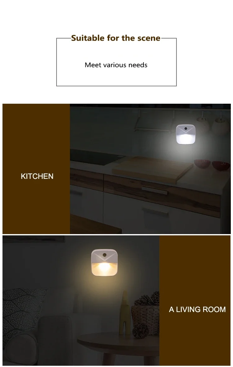 Intelligent Light Control Night Light EU US Plug LED Lamp - Plug-in Energy-saving Kitchen Bathroom Bedroom Dormitory Light.