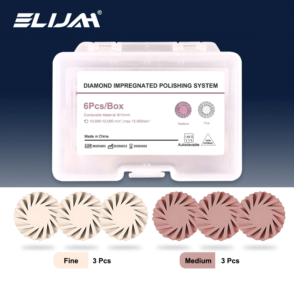 

ELIJAH 6 шт./кор. стоматологический композитный полировальный диск из смолы, комплект колес, резиновый полировщик, спиральные боры, 2-ступенчатая система полировки, инструменты для колес