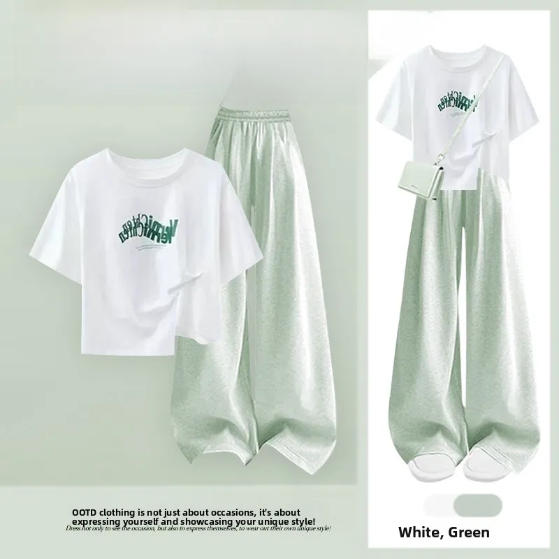 

Korean Style Floral Print Short Sleeve High Waist Wide Leg Pants Fashion Casual Two Piece Set for Young Women