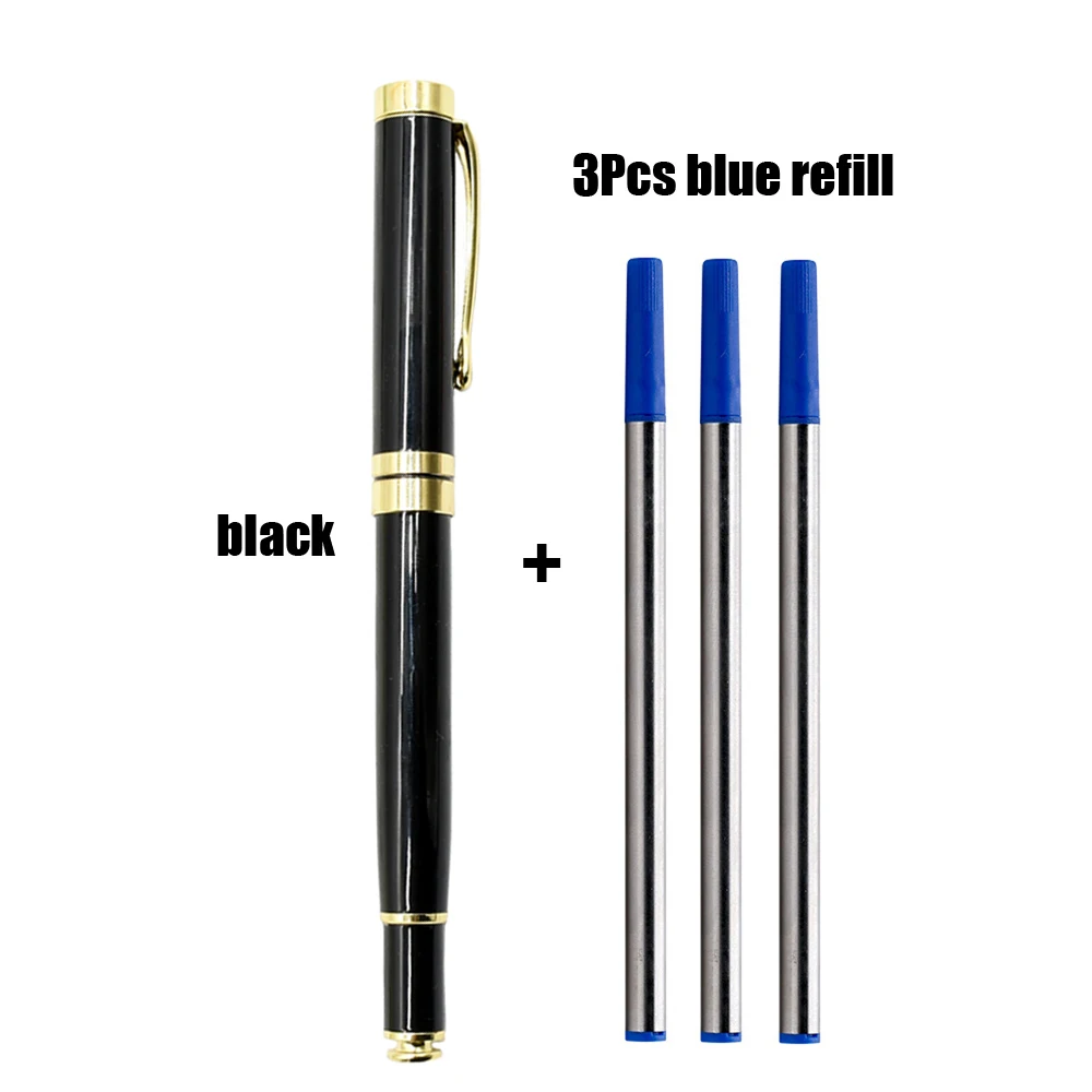 1+3Pcs/Set Metal Ballpoint Pen With Refills For School Office High Quality Writing Ballpen Stationery Supplies Pens