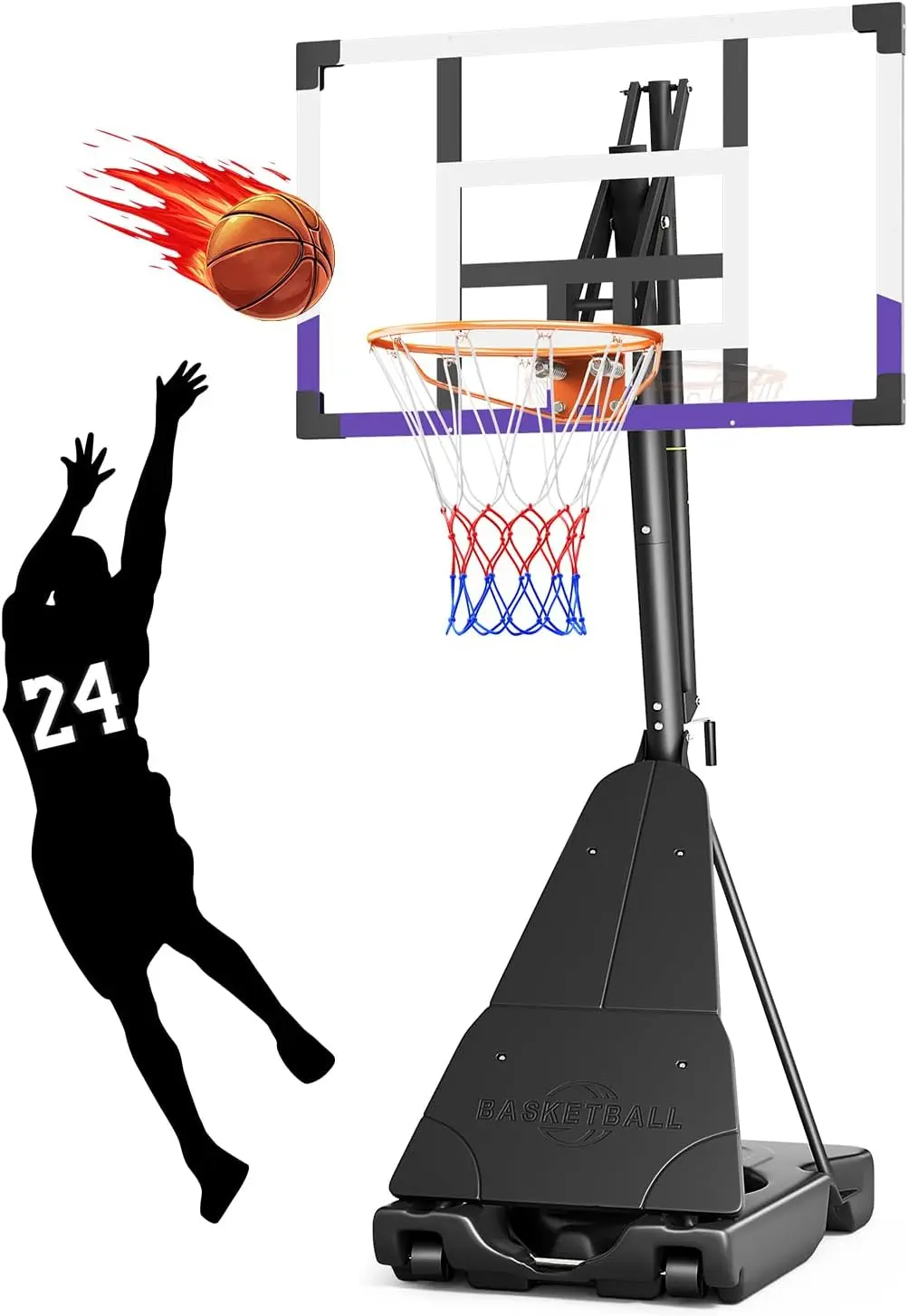

44/48/54 Inch Basketball Hoop, 10FT Adjustable, Portable, PC Backboard, Outdoor for Kids/Teens/Adults