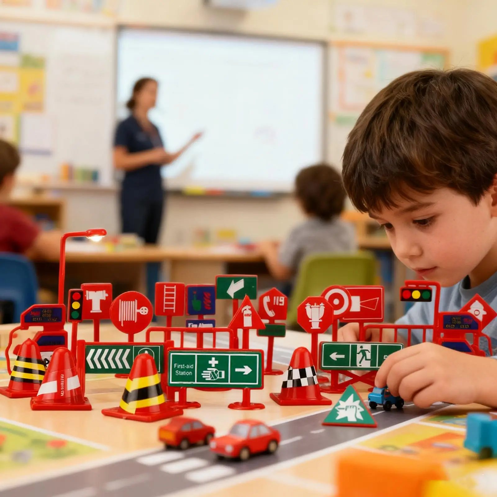 إشارات المرور للأطفال 28 قطعة لعبة تعليمية تعليمية محمولة لعبة علامات الشوارع لقضاء العطلات وغرفة المعيشة المنزلية