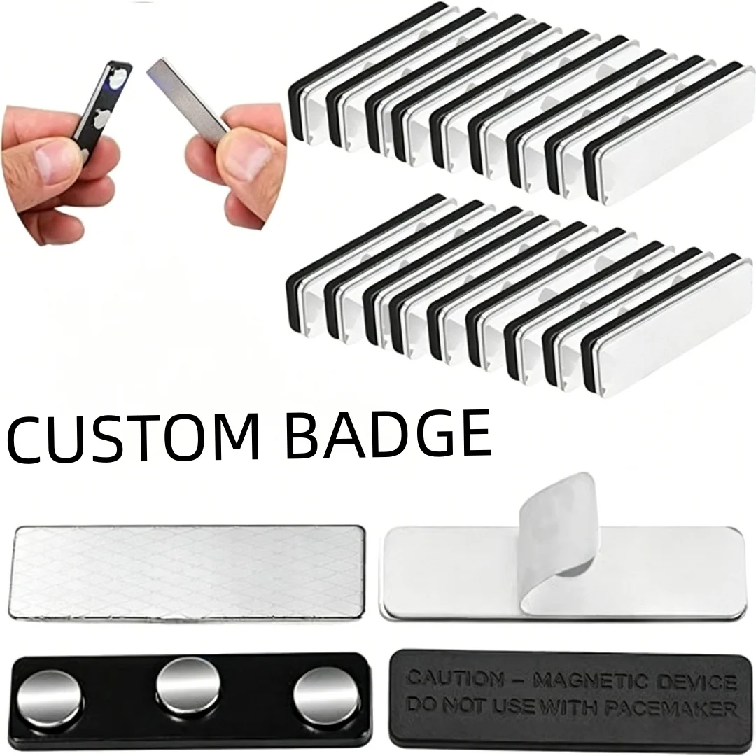 High Strength Neodymium Magnetic Name Badge Holders Steel Backing Plate Permanent Adhesive Front Secure ID Card Magnets Cutting