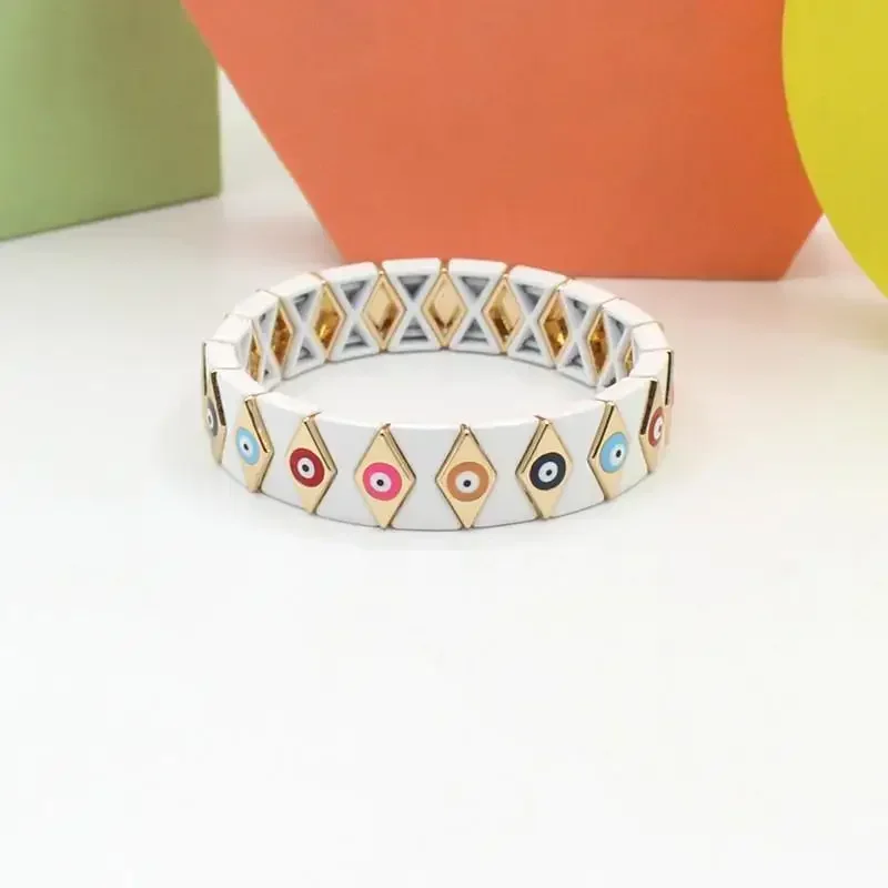 Ins Bohemian Macaron Color Matching Drip Oil Rainbow Ladies Enamel Bracelet. Beach Pastoral Vacation Stretch Bracelet Jewelry