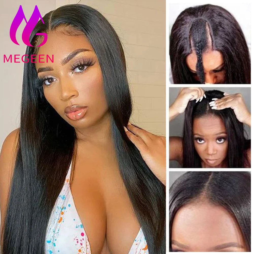 Megeen Upgrade U Part Wig Human Hair No Sew In Virgin Hair Straight Machine Wigs For Women Natural Color No Leave Out 18-30 Inch