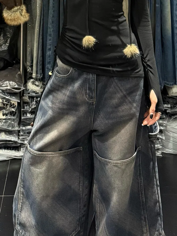 Women's Vintage Baggy Blue Jeans High Waist Denim Trousers Korean 2000s Y2k Harajuku 90s Aesthetic Oversize Pants Trashy Clothes