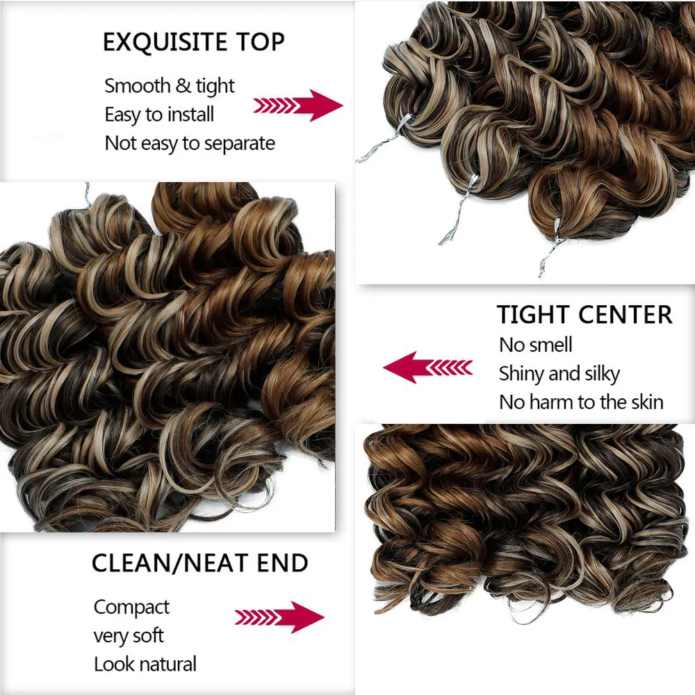 12 بوصة نطاط مجعد الشعر الكروشيه 3 قطعة 250 جرام الاصطناعية 24J براون T16A-56C شقراء ارتفاع درجة الحرارة الألياف تجديل الشعر التمديد #3
