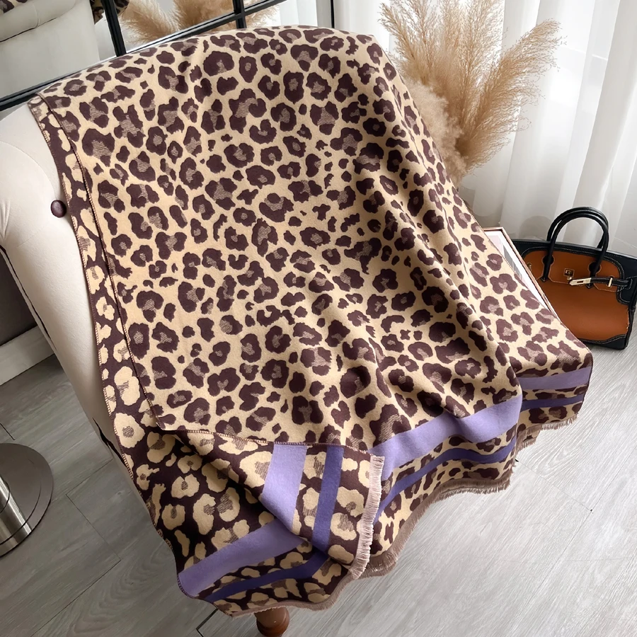 Creative Fashion Stripes Leopard Acrylic Cashmere Scarf Shawl Winter Women Warm Neckerchief Spring Summer Travel Cape Wraps Long