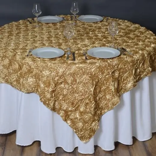 10PCS 3D Rose Flowers Round TableCloth For Wedding Hotel Banquet Table Cover Overlays tapetes nappe mariage Table cloth Gold