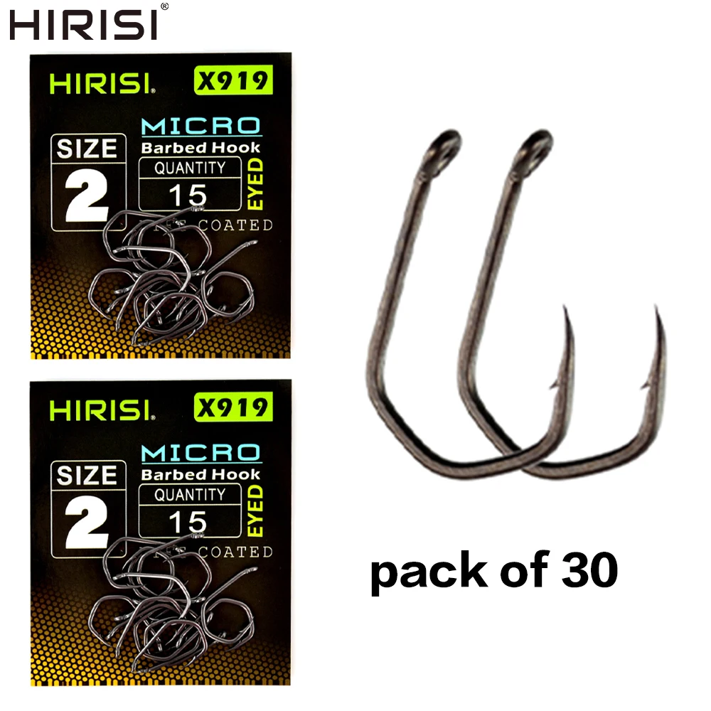 Hirisi 30pcs PTFE Coated High Carbon Steel Fish Hook Micro Barbed With Eye Carp Fishing Hook Accessories X919