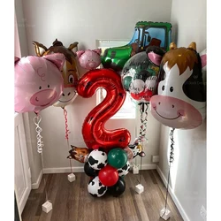 30pcs Farm Theme Green Tractor Cow Pig Inflatable Balloons 32inch Red 1-9 Number Balloon Happy Birthday Party Decor Baby Shower