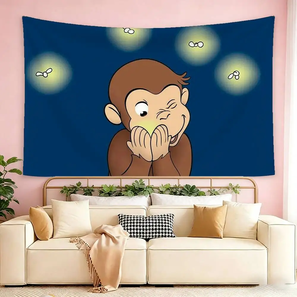 monkey Curious cute George   Flags Wall Hanging Tapestry Outdoor Garage Room Decorative flag Background Blanket