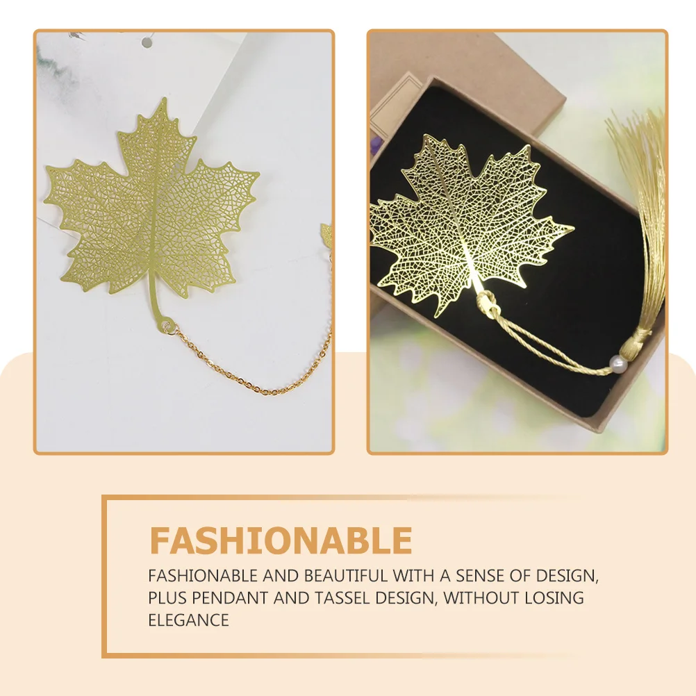 

BUTIFULSIC 2pcs Chinese Style Leaf Bookmark with Golden Tassel Vein Paperclip Book Marker Sleeves for Women Label