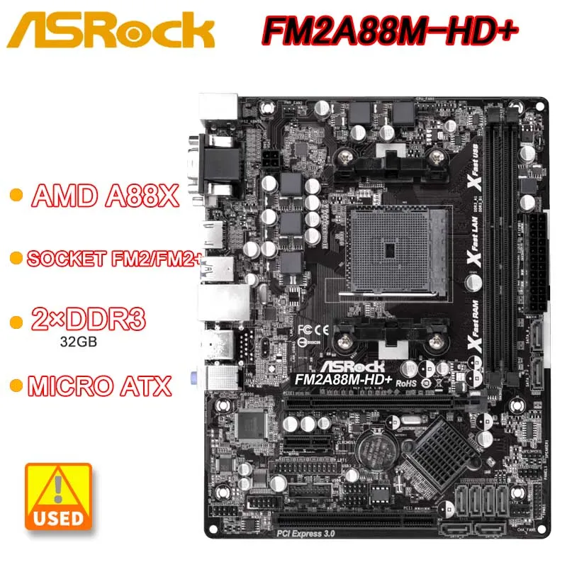 ASRock FM2A88M-HD+ Socket FM2+ AMD A88X Motherboard 2xDDR3 32GB USB 3.1HDMI Micro ATX For A10 AD679K  A8 AD7600 cpu