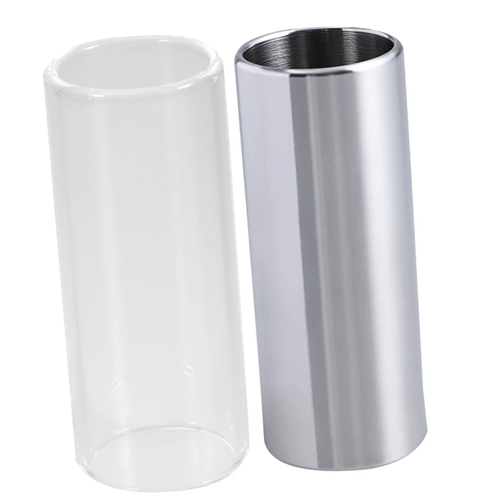 

2Pcs 70Mm Premium Guitar Glass Transparent and Stainless Steel Silver for Smooth Glide Clear Tone High Performance