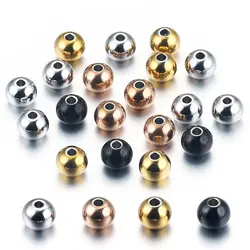 20-100pcs 4 6 8mm Stainless Steel Gun Black Gold Plated Round Ball Spacer Charm Beads for DIY Bracelets Jewelry Making Supplies