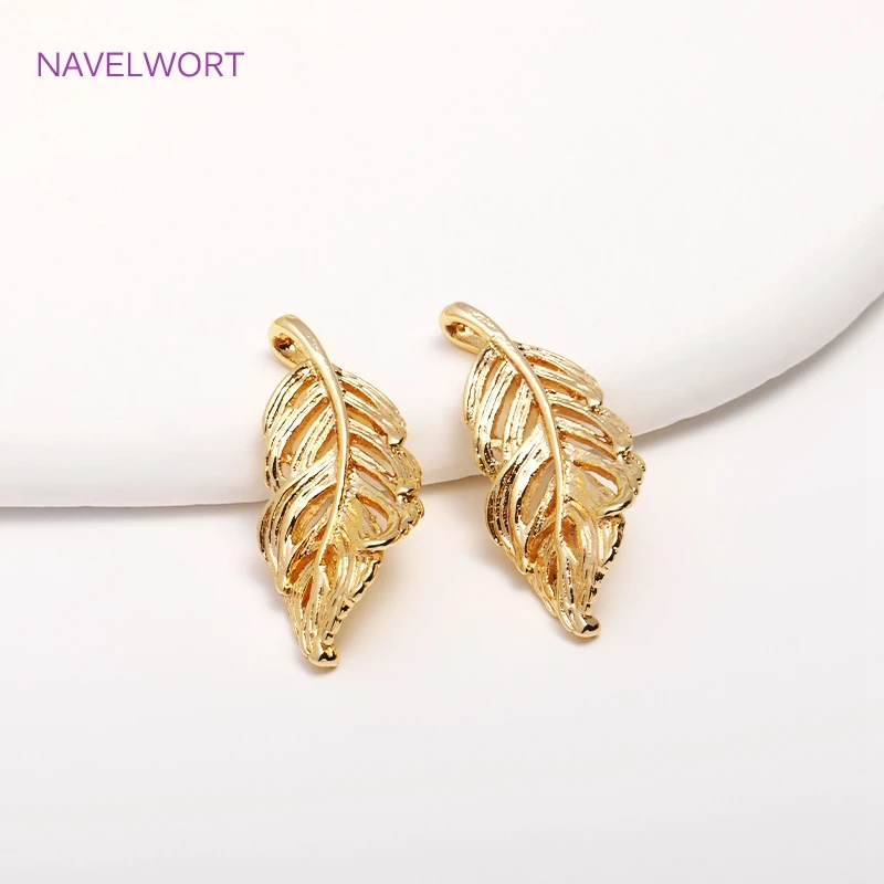 Trendy 14K Gold Plated Curly Leaves Charms,Brass Metal Hollow Leaves Pendants DIY Jewelry Making Accessories Wholesale