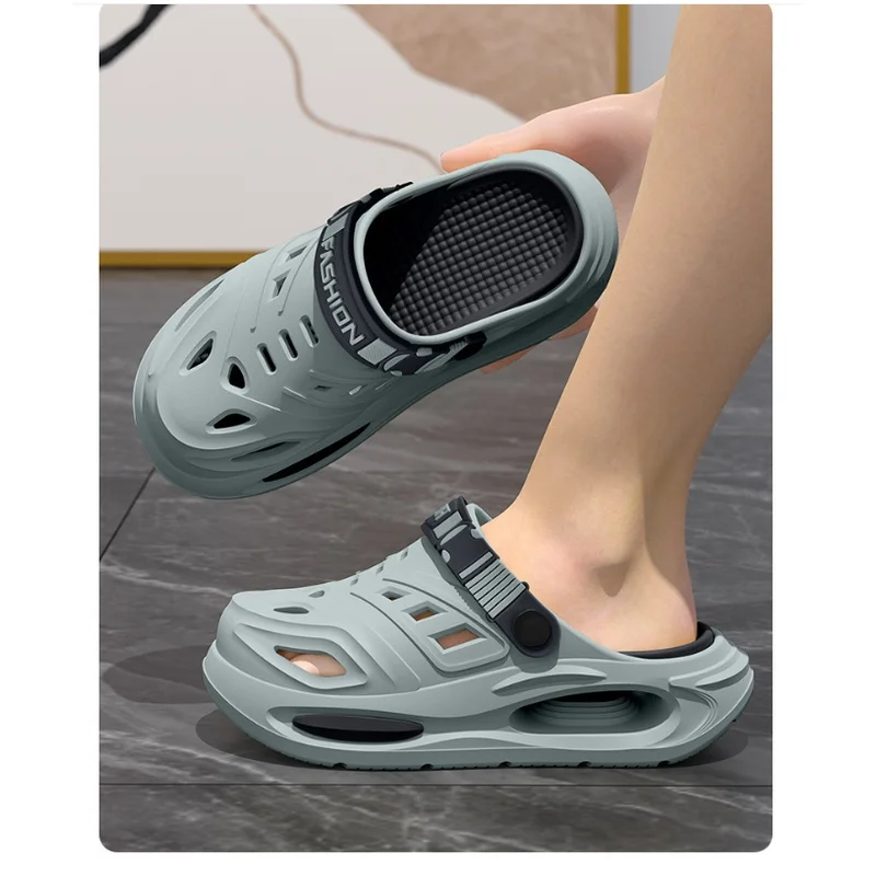 Men Summer Outdoor Clog Slippers, Thick‑Bottom Anti‑Slip Wear‑Resistant Odor‑Proof Two‑Way Wear Shoes for Beach Shower Daily Use