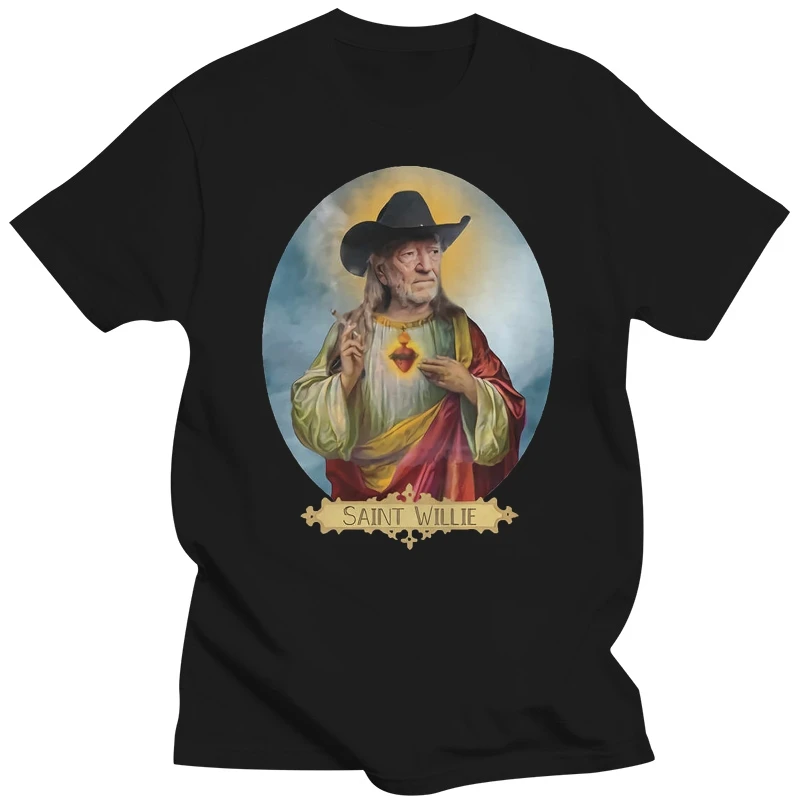 Brand Saint Willie Nelson Prayer Candle T-Shirt Men Short Sleeve T-Shirt