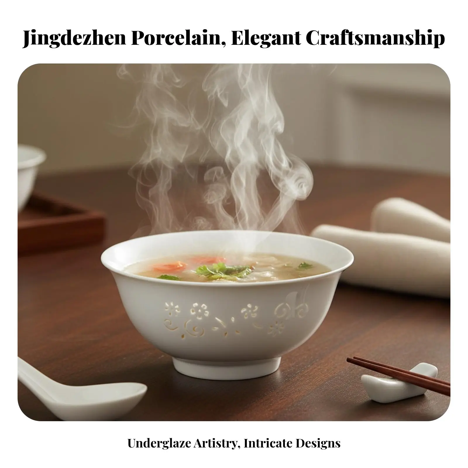 Juego de Vajilla de Porcelana, Porcelana Jingdezhen Linglong, Color Bajo Esmalte, Diseño Oriental Elegante, Apto para Microondas