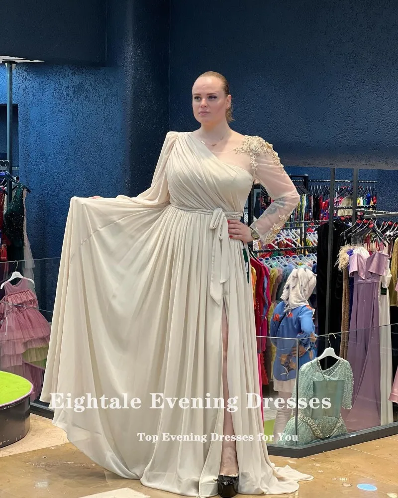 Eightale Plus ขนาดชุดราตรีสำหรับงานแต่งงานชีฟองลูกปัดแขนยาวคำ Appliques พรหม Gowns ชุดชื่อเสียง