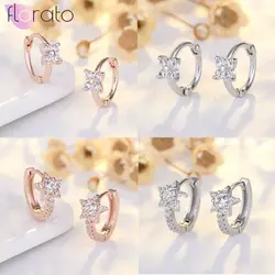 925 Sterling Silver Needle Stars/Butterfly/Four-leaf Clover Temperament Classic Ear Buckles Women's Hoop Earrings Jewelry Gifts