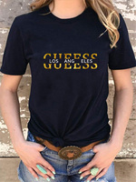 Women's T-shirt 100% pure cotton summer casual loose fashion GUESS Los Angeles letter printed round neck short sleeved T-shirt