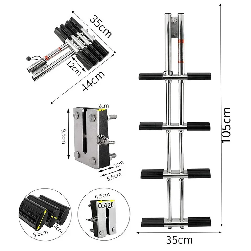 Excellent Marine Stainless Steel Launching Ladder Deck Ladder 4-leg Retractable Four-section Folding Ladder Yacht Ship Accessori