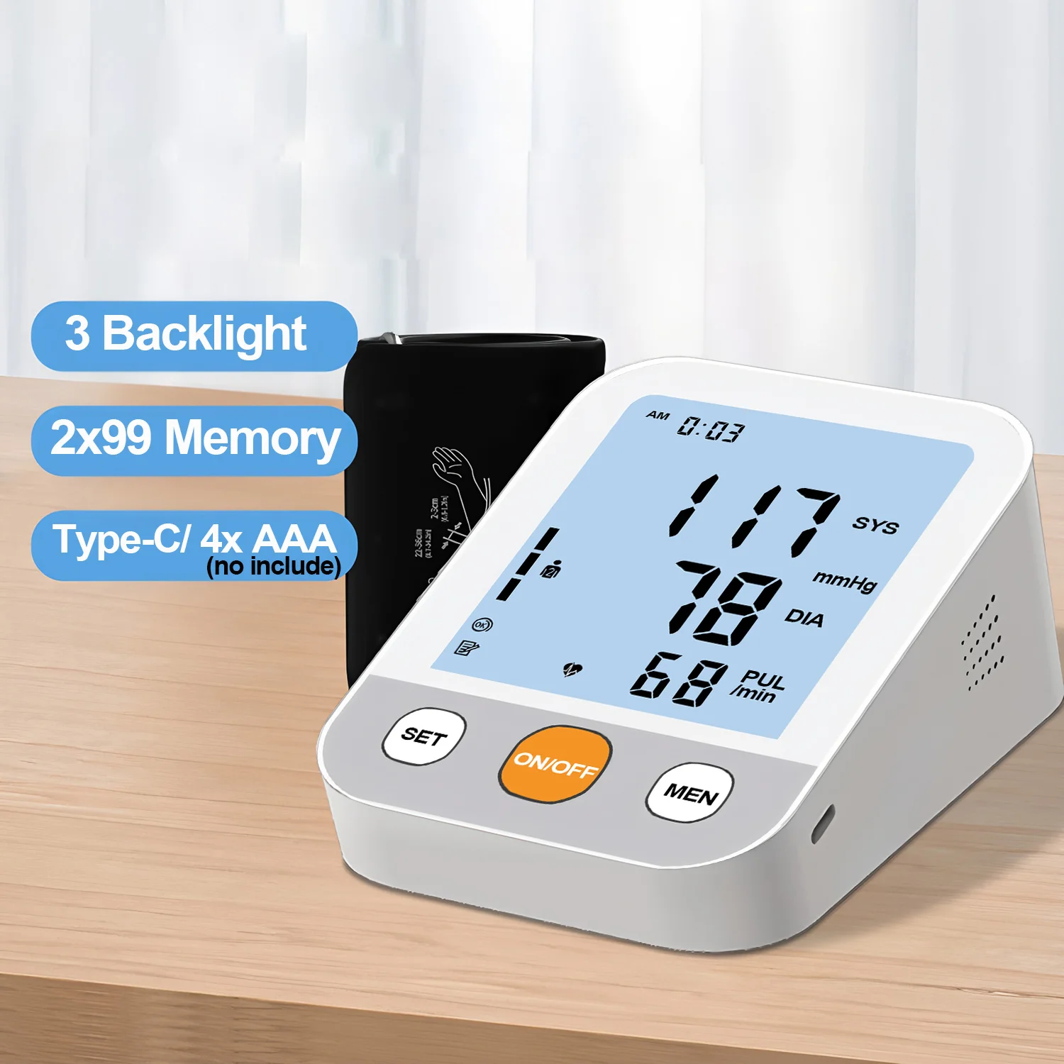 Monitor de Presión Arterial con Pantalla LCD Grande + Oxímetro de Dedo, Medidor de Frecuencia Cardíaca, Pulsímetro, Tensiómetro, Tonómetro, Dispositivo de Presión con Brazalete