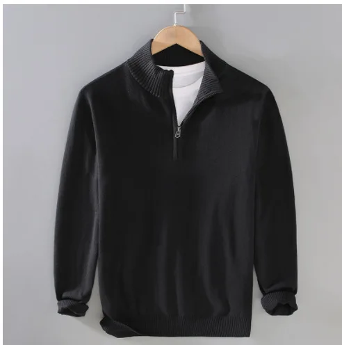 

Мужской длинный вязаный свитер на молнии с высоким воротником-стойкой, осень-зима, большой размер, повседневный топ из смеси хлопка