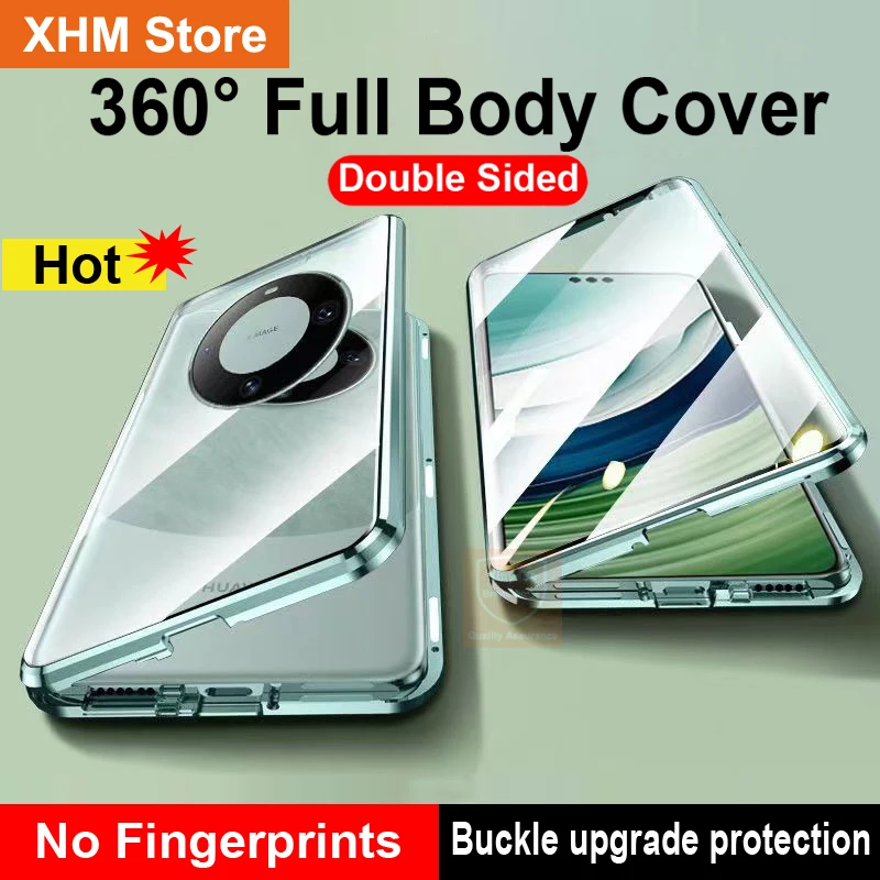 

Case For Huawei Mate 60 Pro Tempered Glass 360 Cover For Huawei Mate 60 Pro Mate60 Case Magnet Full Body Flip Metal Double Sided