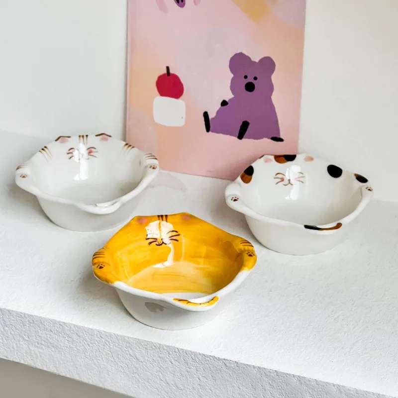 

Korean Cartoon Cat Ceramic Small Saucer Dish Creative Calico Cat Seasoning Plate Soy Sauce Vinegar Mustard Kitchen Tableware