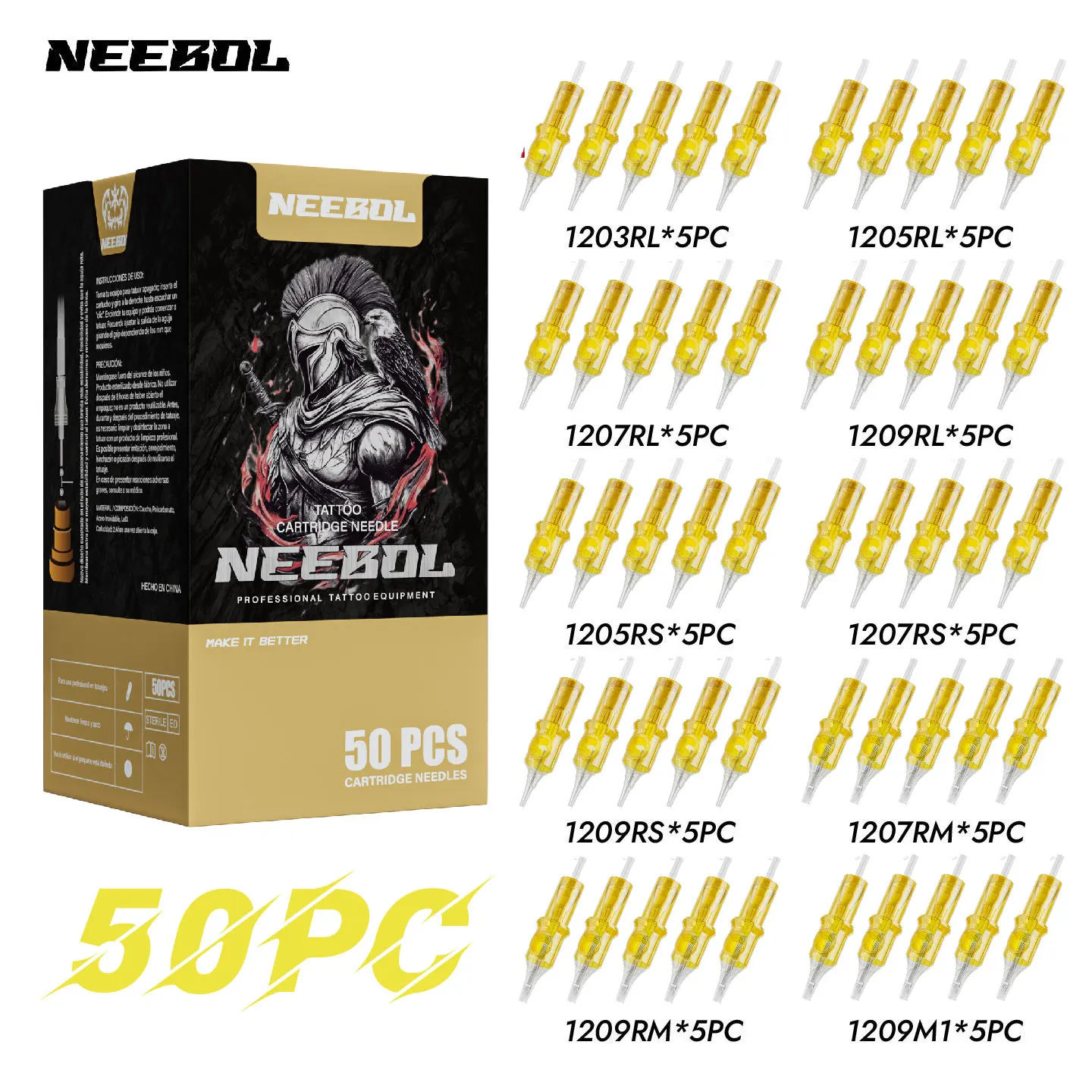 

Neebol Tattoo Cartridge Needles Disposable RL RS RM M1 Round Liner Round Magnums Mixed Size Permanent Makeup