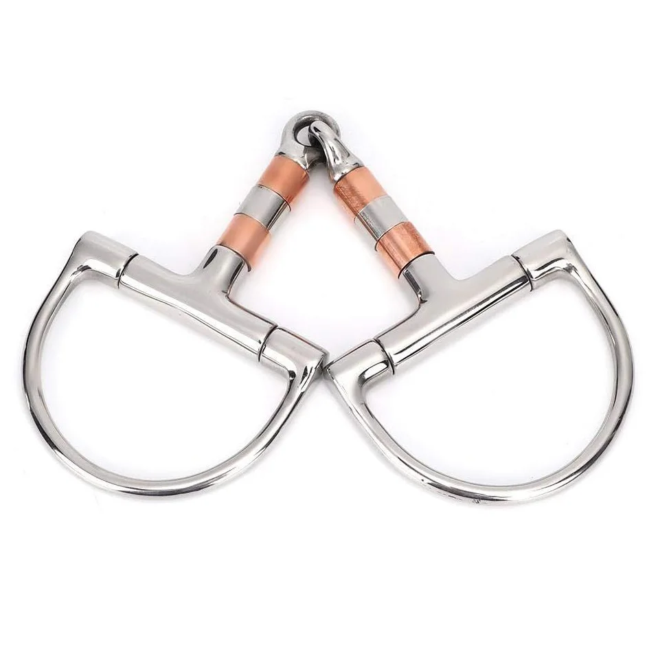 Snaffle para caballos, anillo en D de acero inoxidable, masticable para caballos, enlace francés, broca gruesa suelta, broca de boca suelta con rodillos de cobre para caballos