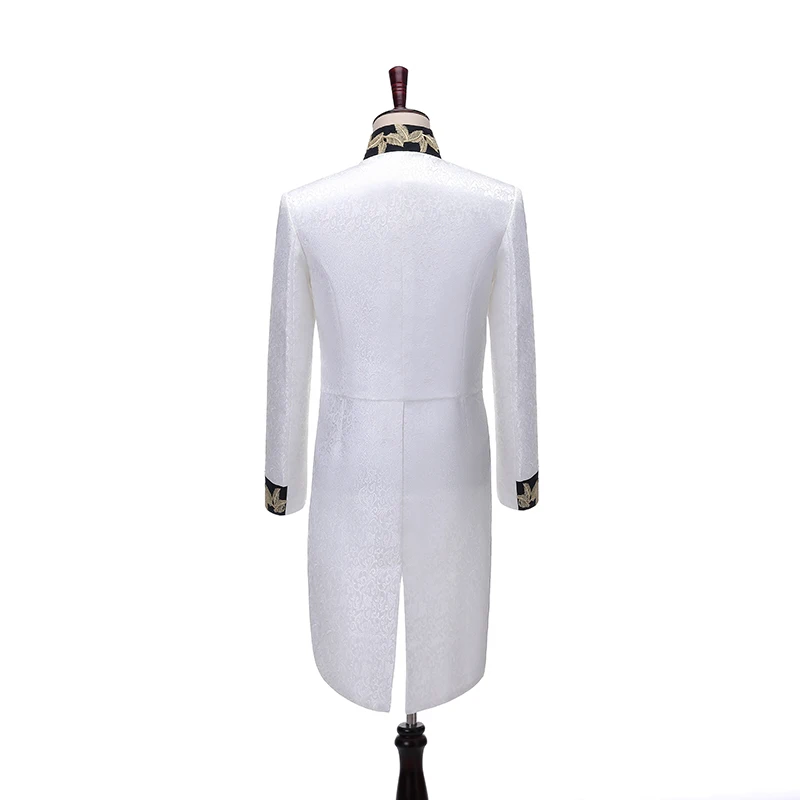 Vintage Stage Costume Prince Charming Cosplay Smokings Hombre Tuxedo Man Tailcoat White Appliqued Suit Jacket Embroidered