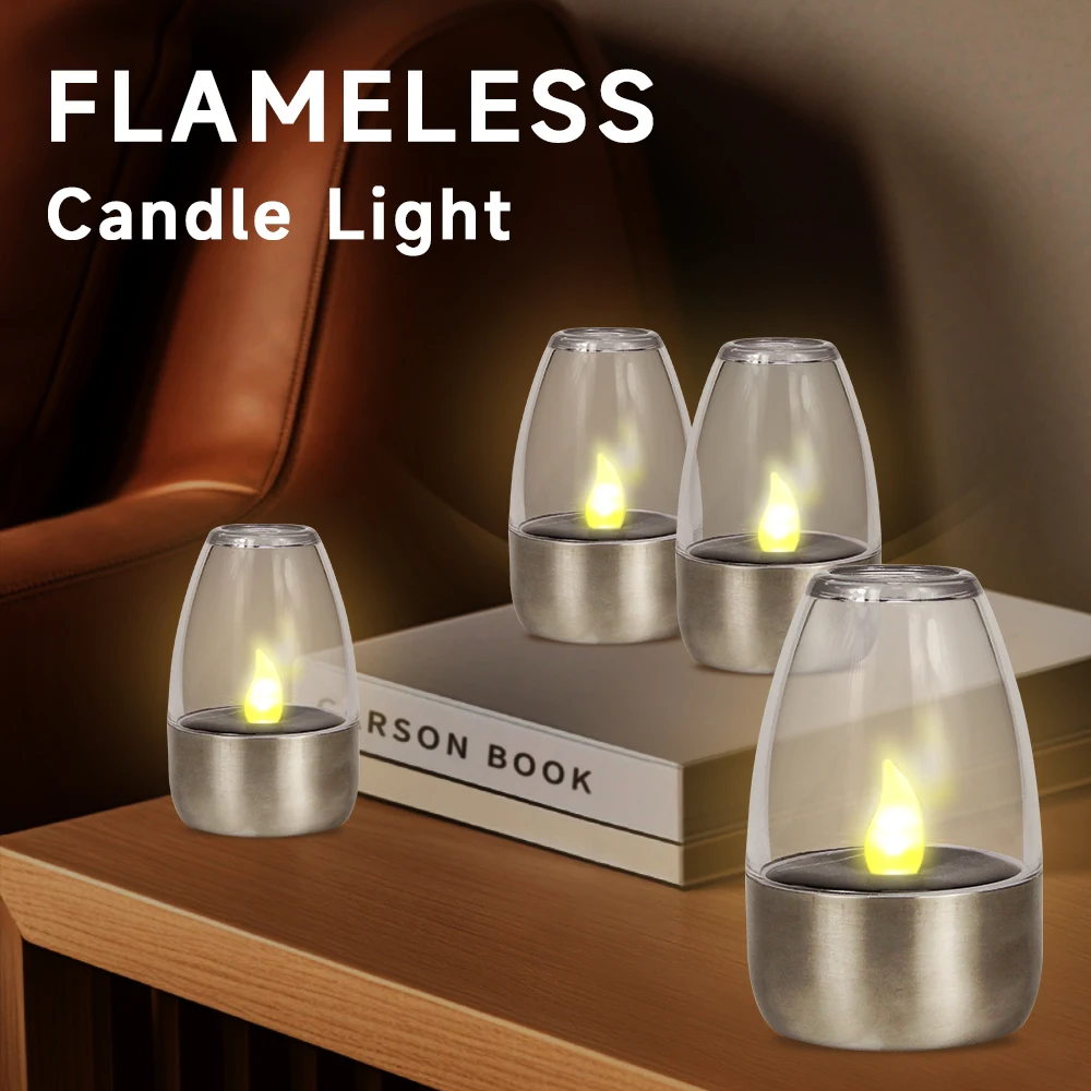 Solar Tea Lights Flameless Solar Garden Lamp Outdoor Waterproof Reusable LED Candles Lantern Garden Decoration Warm White